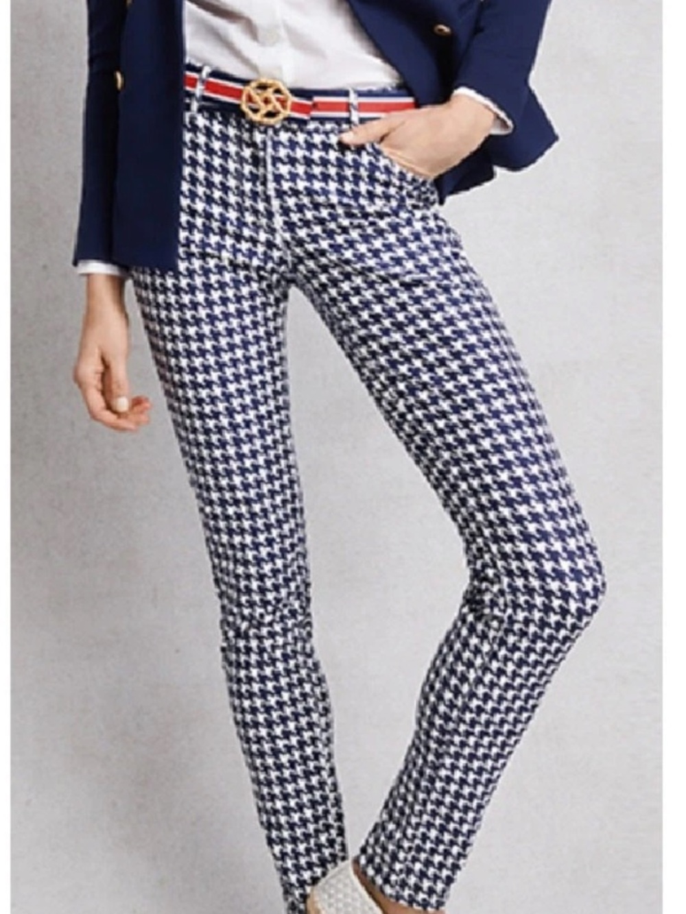 J MCLAUGHLIN Lexi Houndstooth Skinny Pants Navy White Size 10